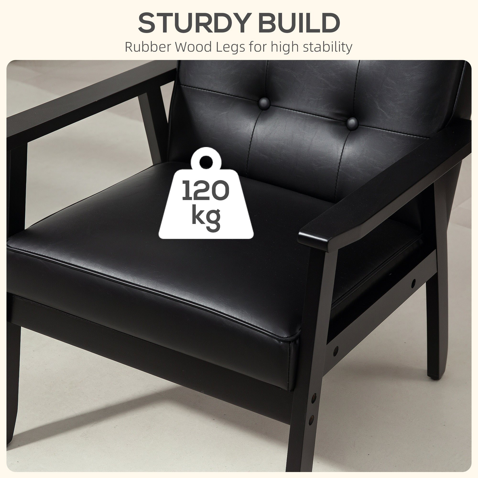 Retro-Style Accent Chair, with Faux Leather Seat - Black