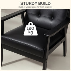 Retro-Style Accent Chair, with Faux Leather Seat - Black