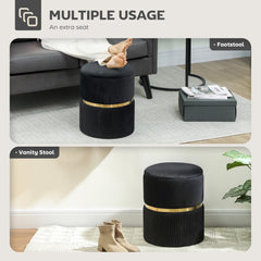 Fynco - Velvet-Feel Storage Ottoman - Black