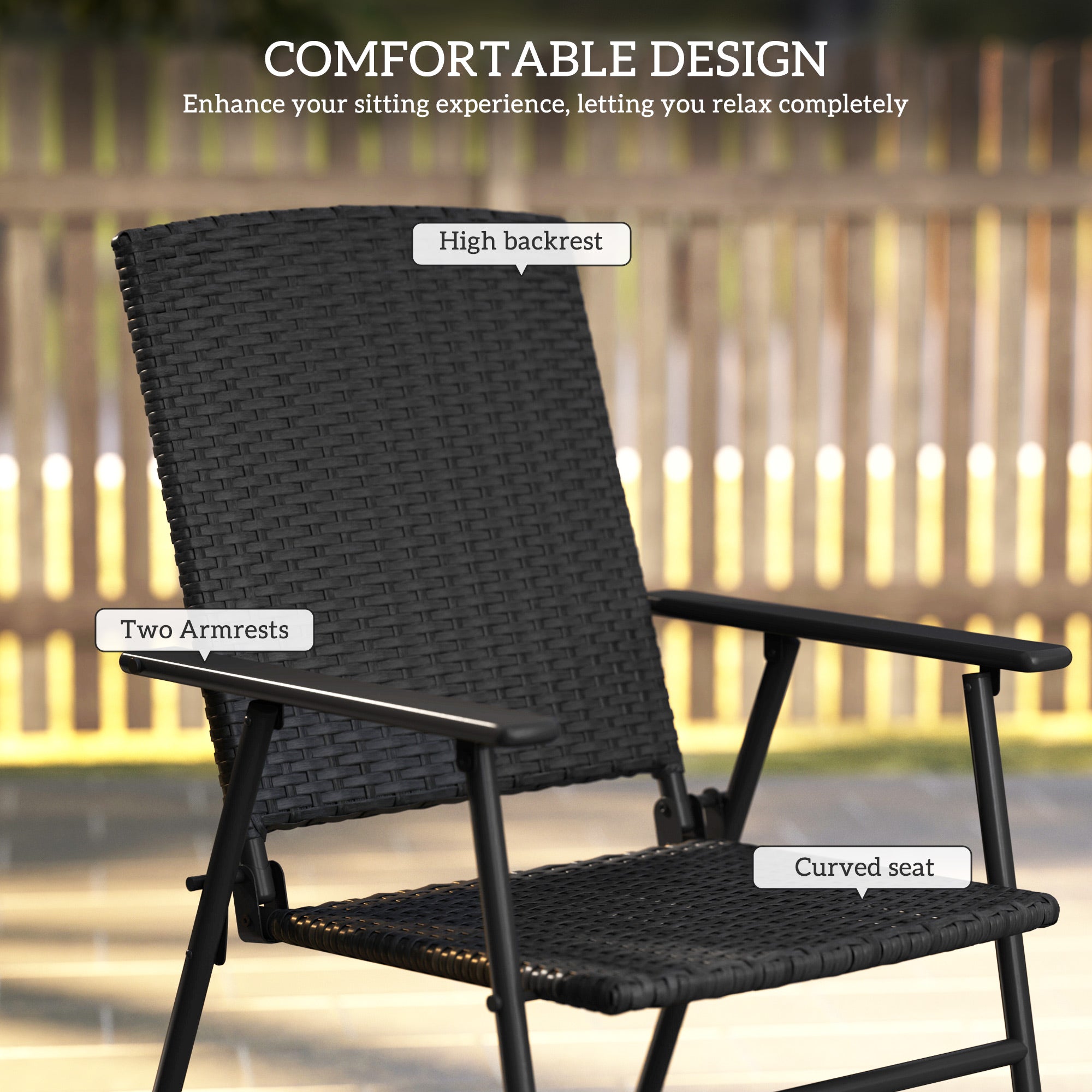 Set of Two Folding Rattan Seat Chairs - Black