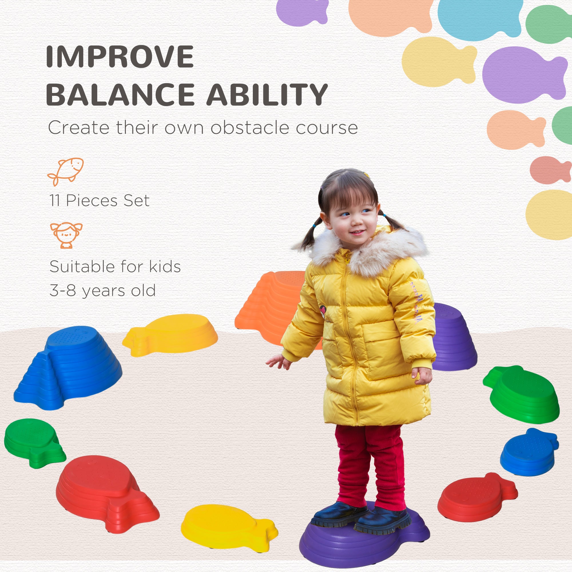11 Piece Kids Balance Stepping Stones - Multicoloured