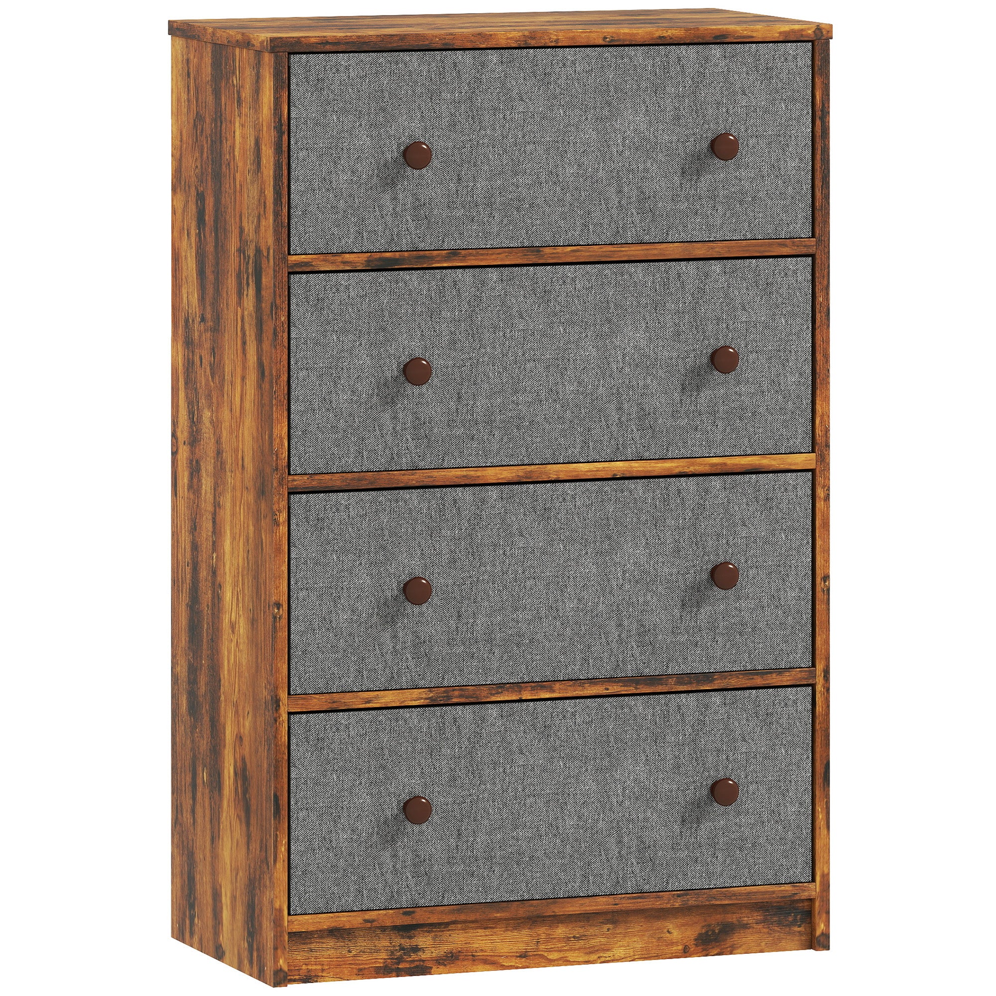 Chest of Drawers, Dresser with 4 Fabric Drawers - Grey and Rustic Brown