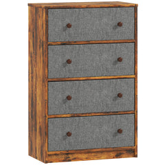 Chest of Drawers, Dresser with 4 Fabric Drawers - Grey and Rustic Brown