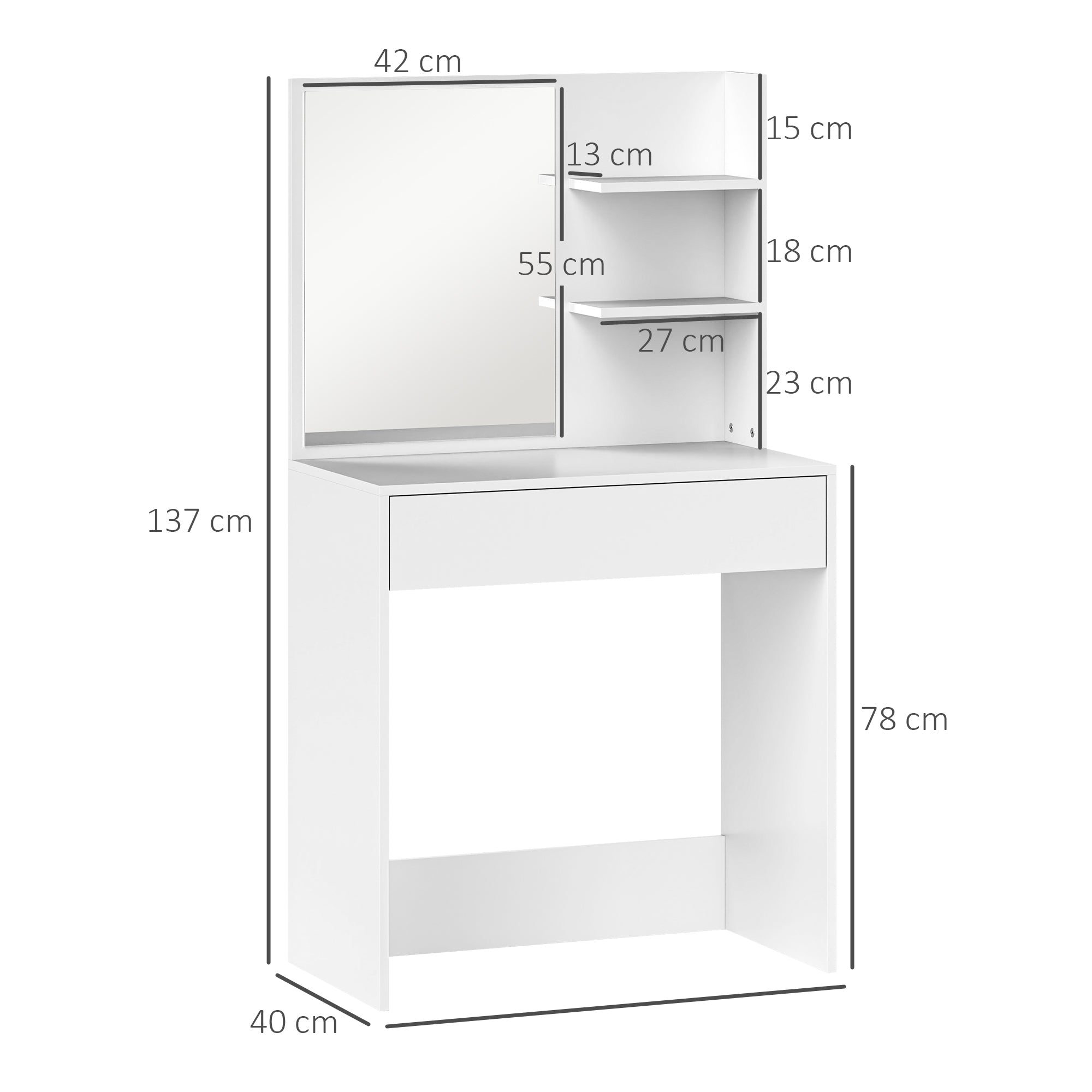 Fynco - Dressing Table with Mirror and Storage - White