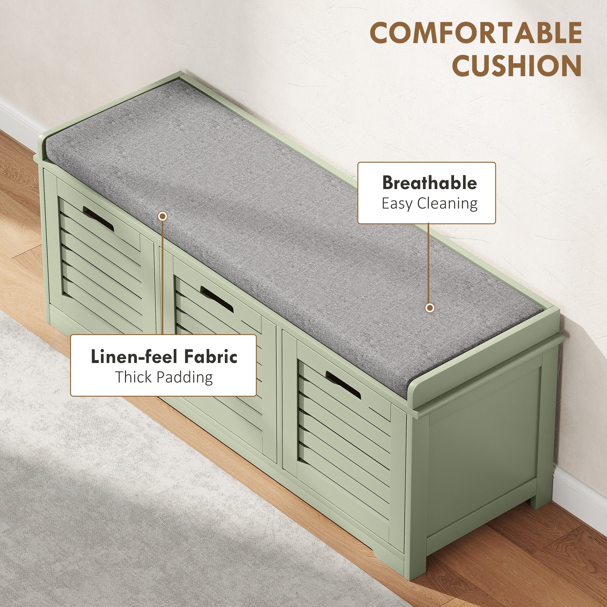 Fynco - 3-Drawer Shoe Storage Bench - Green