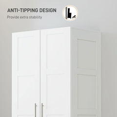 Double Paneled Door Wardrobe, with Shelves - White
