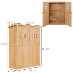 Fynco - Wooden Garden Shed with Two Windows, Tool Storage Cabinet, Outdoor Double Door Organizer 127.5L x 50W x 164H cm, Natural