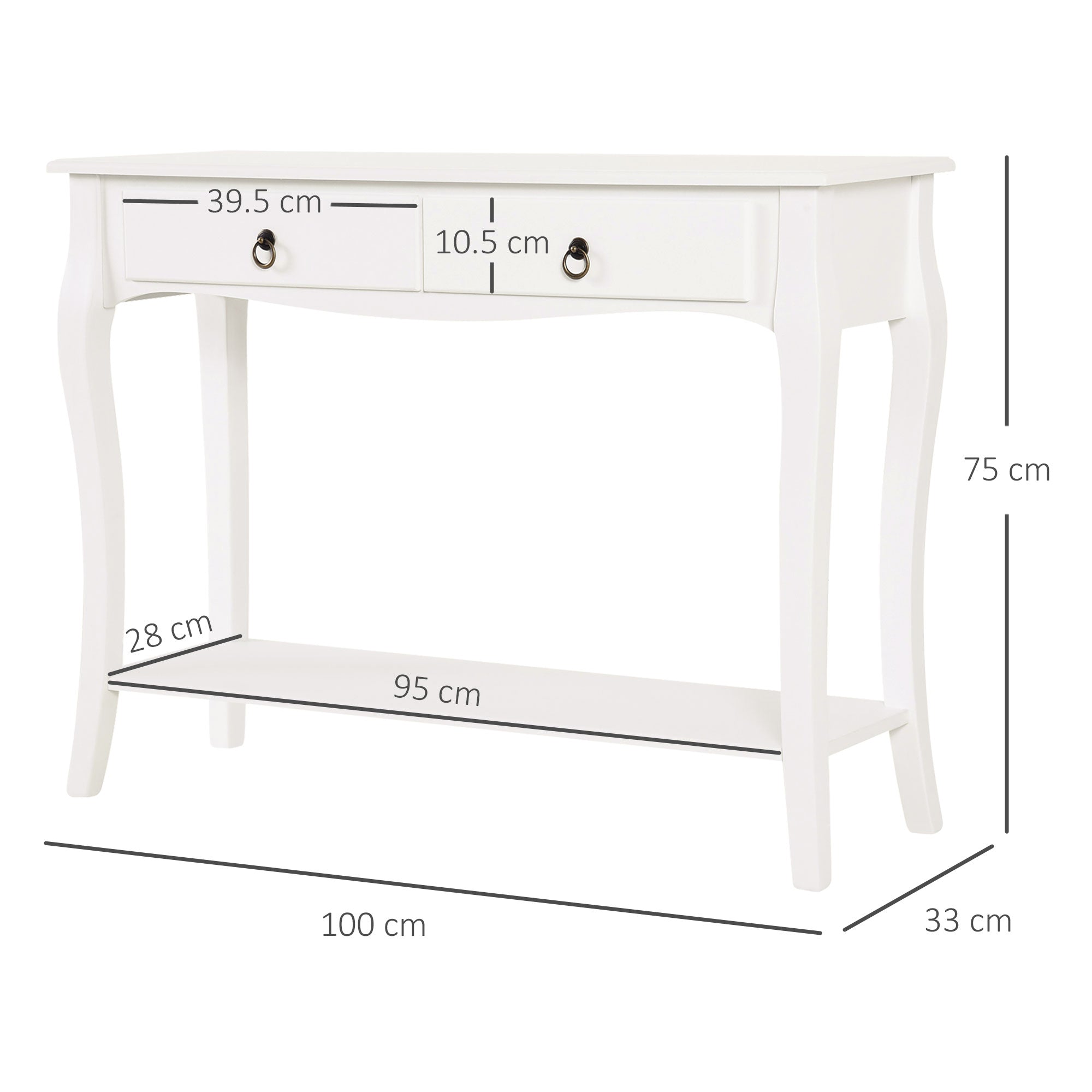 Console Table Modern Sofa Side Desk with Storage Shelves Drawers for Living Room Entryway Bedroom Ivory White