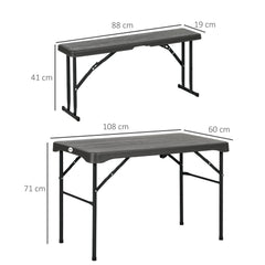 Folding Picnic Table with 2 Benches, 3-Piece Portable Garden Furniture Set for 4, Dining Table Set with Plastic Top, Steel Frame, Dark Grey