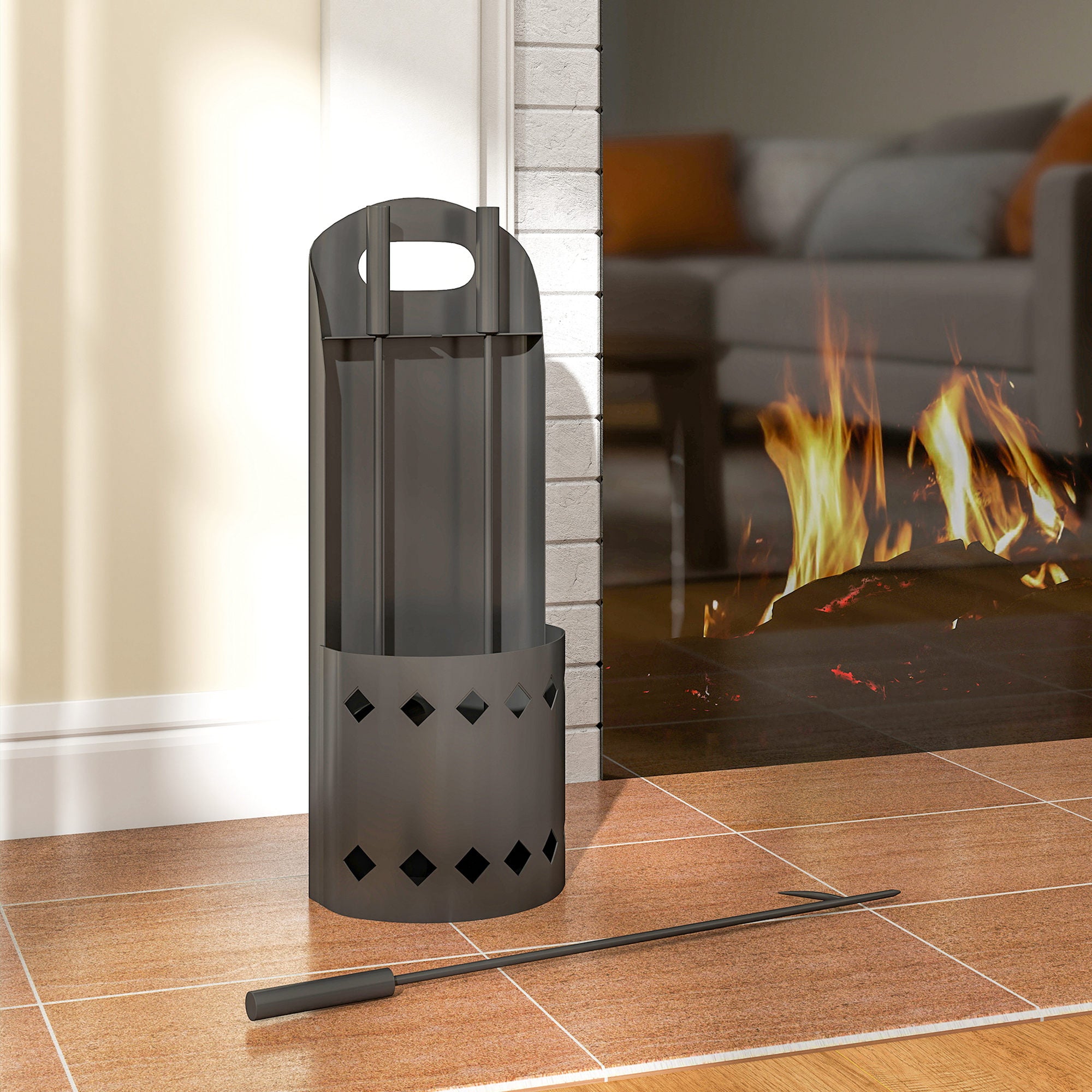 Fynco - 4 Pieces Fireplace Companion Set, Metal Fireplace Accessories Fireside Companion Set with Broom, Shovel, Poker, Bucket, Black