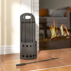 Fynco - 4 Pieces Fireplace Companion Set, Metal Fireplace Accessories Fireside Companion Set with Broom, Shovel, Poker, Bucket, Black