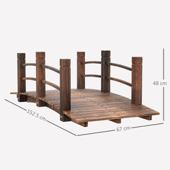 1.5M Wooden Garden Bridge Lawn Décor Stained Finish Arc Outdoor Pond Walkway w/ Railings Water Yard Decoration