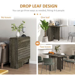 Folding Dining Table, Drop Leaf Table with 2-Tier Shelves, Rolling Casters, for Small Spaces, Kitchen, Grey