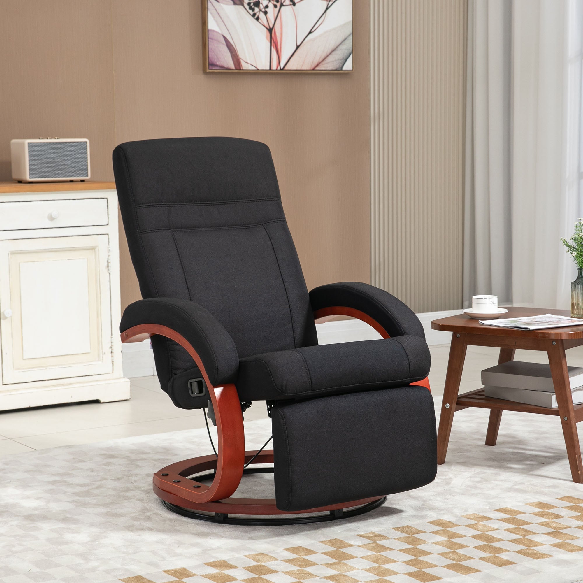 Fynco - 135° Manual Reclining Swivel Chair, with Footrest - Black