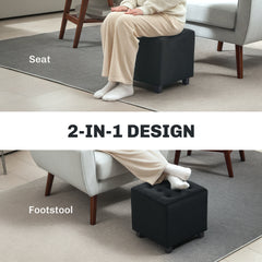 Velvet-Feel Square Ottoman - Grey