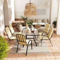 Seven-Piece Garden Dining Set with Cushions - Beige
