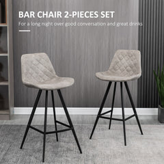 Set Of 2 Bar Stools Vintage Microfiber Cloth Tub Seats Padded Comfortable Steel Frame Footrest Quilted Home Bar Cafe Kitchen Chair Stylish Grey
