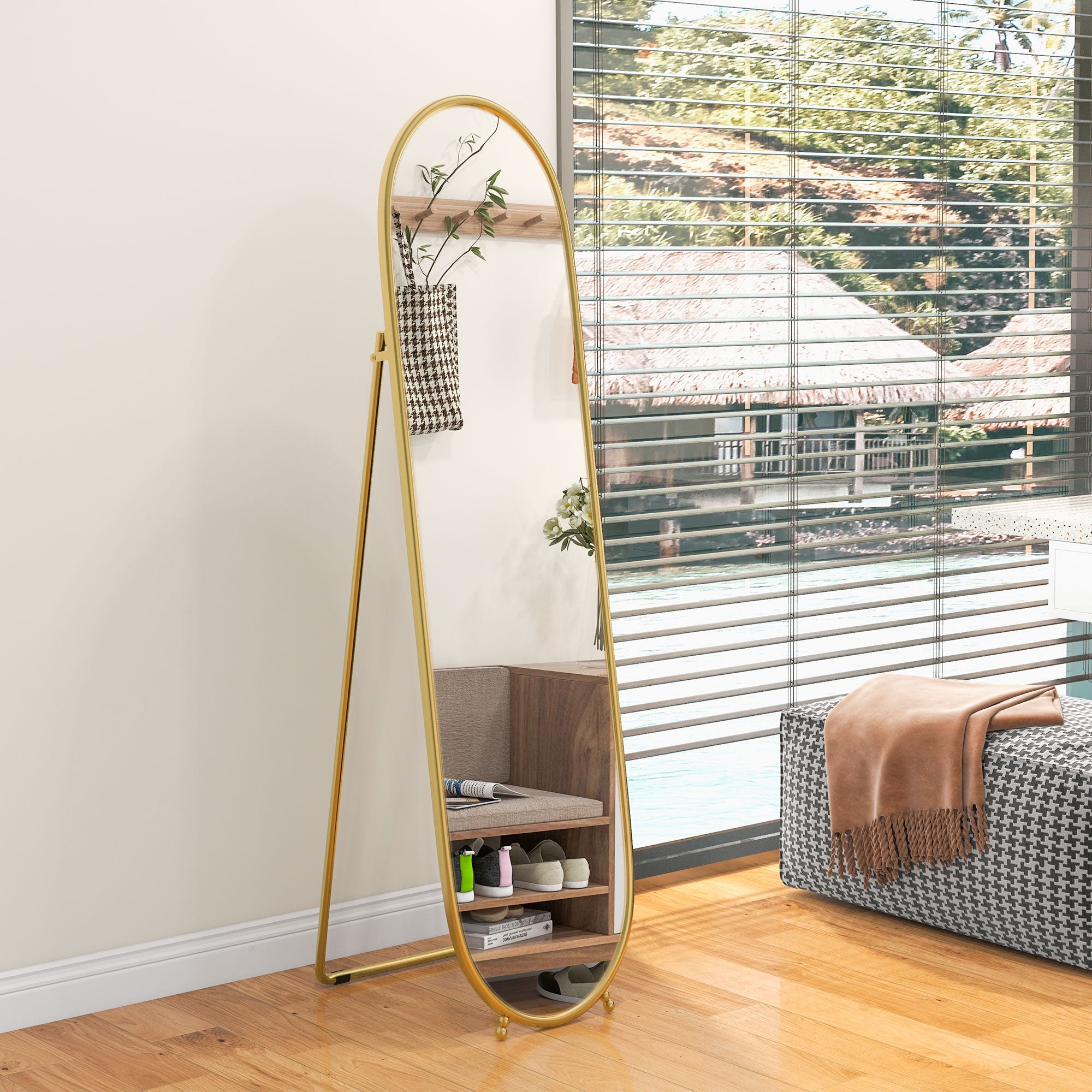 Two-Way Curved Full Length Mirror - Gold Tone