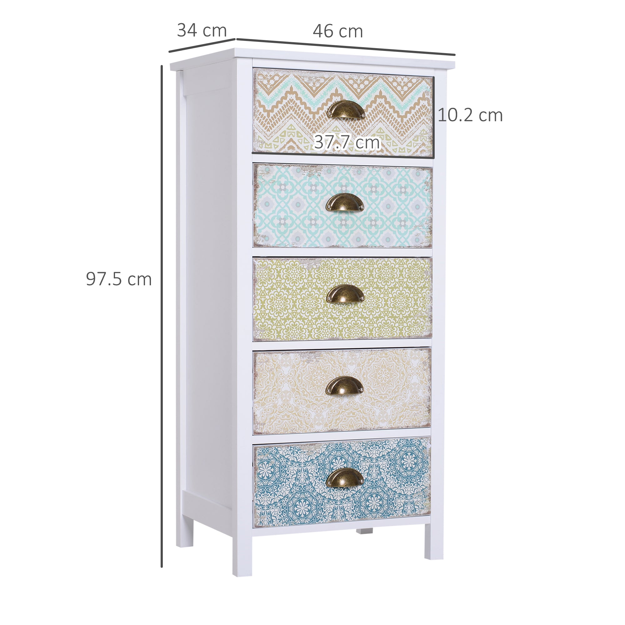 Chest of 5 Drawers Bedside Cabinet Side Storage Chest Entryway Living Room Bedroom Furniture Organizer Unit