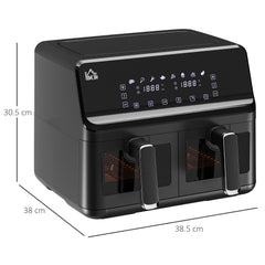 8L Dual Basket Air Fryer, 8-in-1 Air Fryer Oven with Digital Display, Visible, Timer, Preheat for Oil Free Low Fat Cooking, 2500W, Sync Finish, Sliver