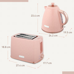 1.7L 3000W Fast Boil Kettle & 2 Slice Toaster Set, Kettle and Toaster Set with Auto Shut Off, Browning Controls, Light Pink