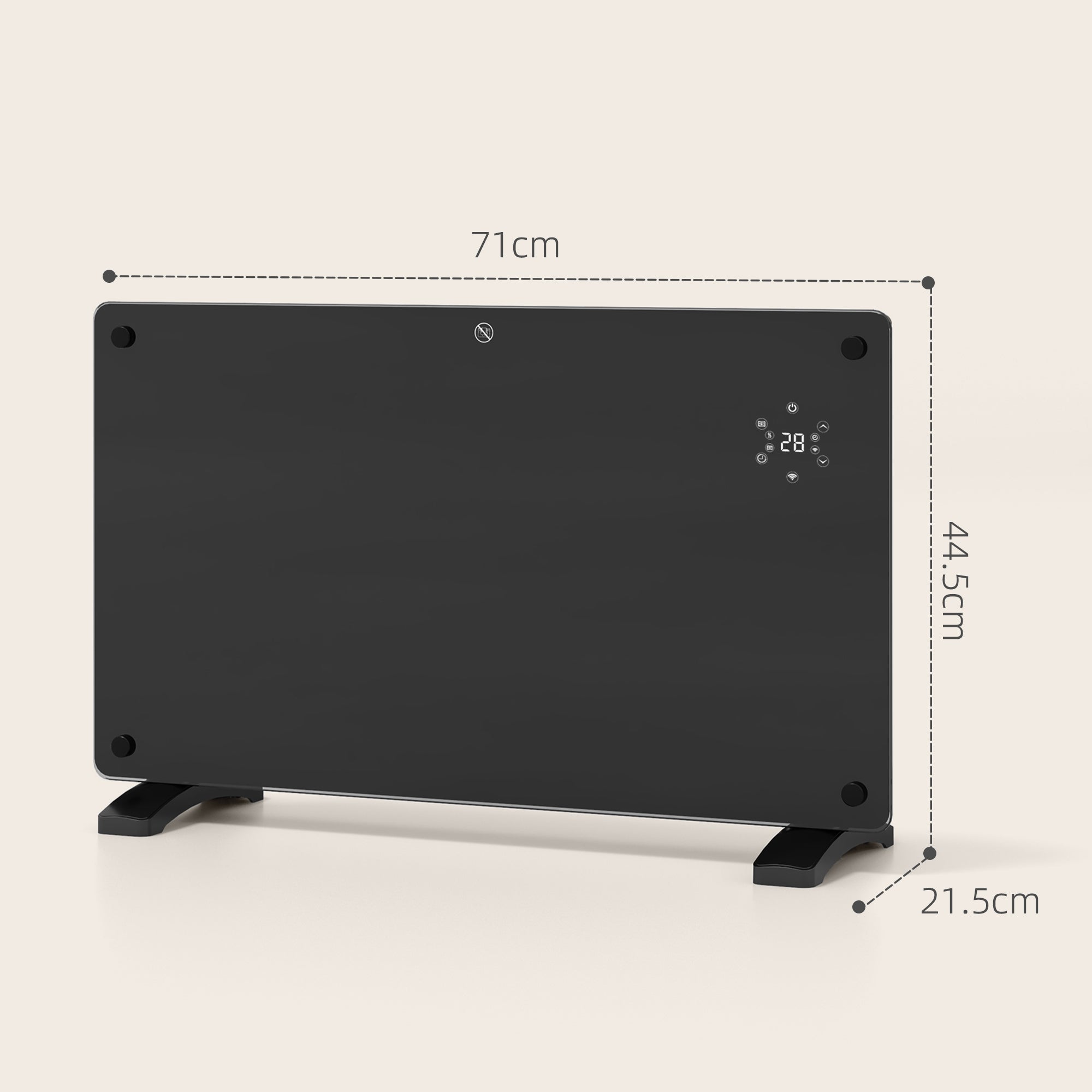 Fynco - Electric Heater Wifi Smart App, 1500W Glass Panel Heater Radiator, Freestanding or Wall Mounted Convector Space Heater with LED Display, 24Hr 7 Day Timer, Adjustable Thermostat, Remote Control