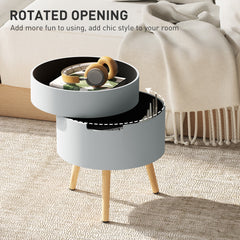 3-Tier Coffee Table, Round End Table with 2 Hidden Compartments and Detachable Tray, Side Table with Storage for Living Room, Grey