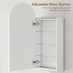 Fynco - Arched Bathroom Mirror Cabinet with Adjustable Glass Shelves - White