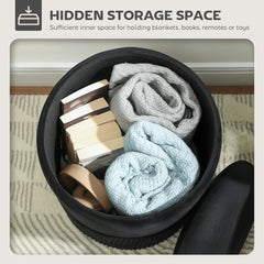 Fynco - Velvet-Feel Storage Ottoman - Black