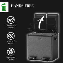 Fynco - 30L Dual Compartment Stainless Steel Bin, with Deodoriser Holders - Black
