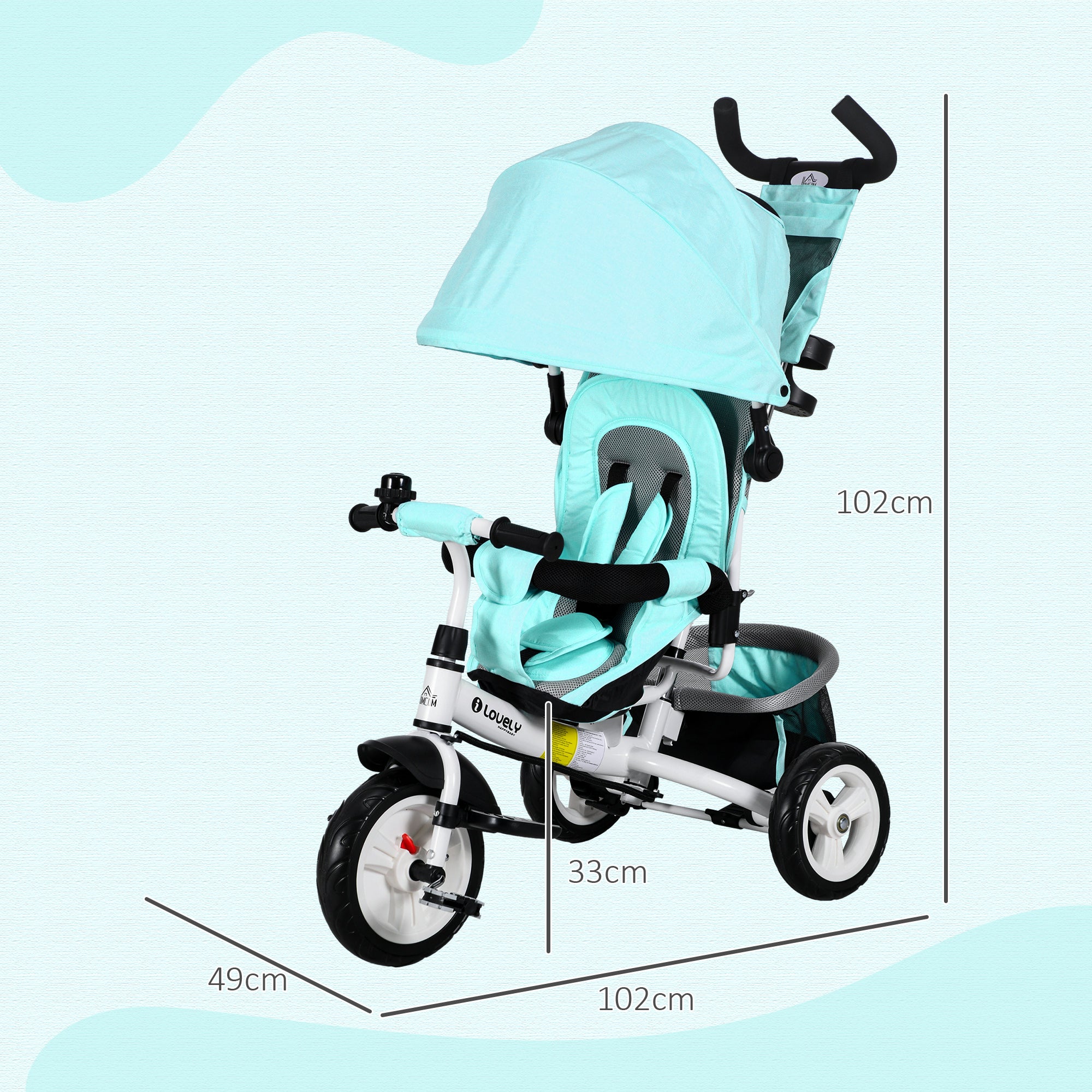 6 in 1 Kids Trike with Parent Handle, Canopy, 5-point Safety Belt, Storage, Footrest, Brake, for 1-5 Years, Green