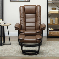 Faux Leather 135° Reclining Chair and Footstool - Brown