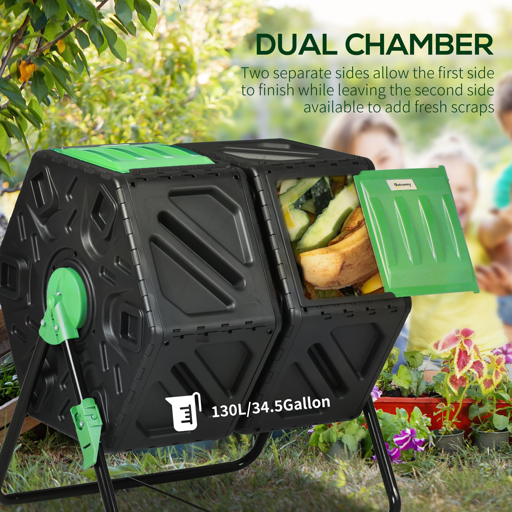130L Double Chamber Composter - Black