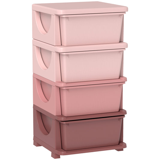 Fynco - Four-Tier Kids Storage Boxes, with Four Drawers, Pink