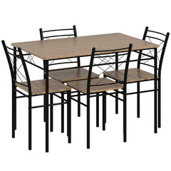 Modern Dining Table Set for 4, Space-Saving 5 Pieces Kitchen Table Set with Rectangle Table and Steel Frame, Oak