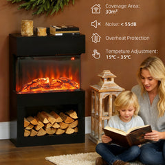 Fynco - Electric Fireplace with 3D Flame Effect, 6 Colours & 3 Brightness Levels, 1000W/2000W Black Electric Fire and Mantel Reach up to 30㎡ Space with Remote & Timer, 3 Sided View for Living Room