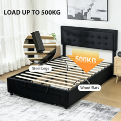 Fynco - Double Ottoman Bed Frame, with Front Drawer - Black
