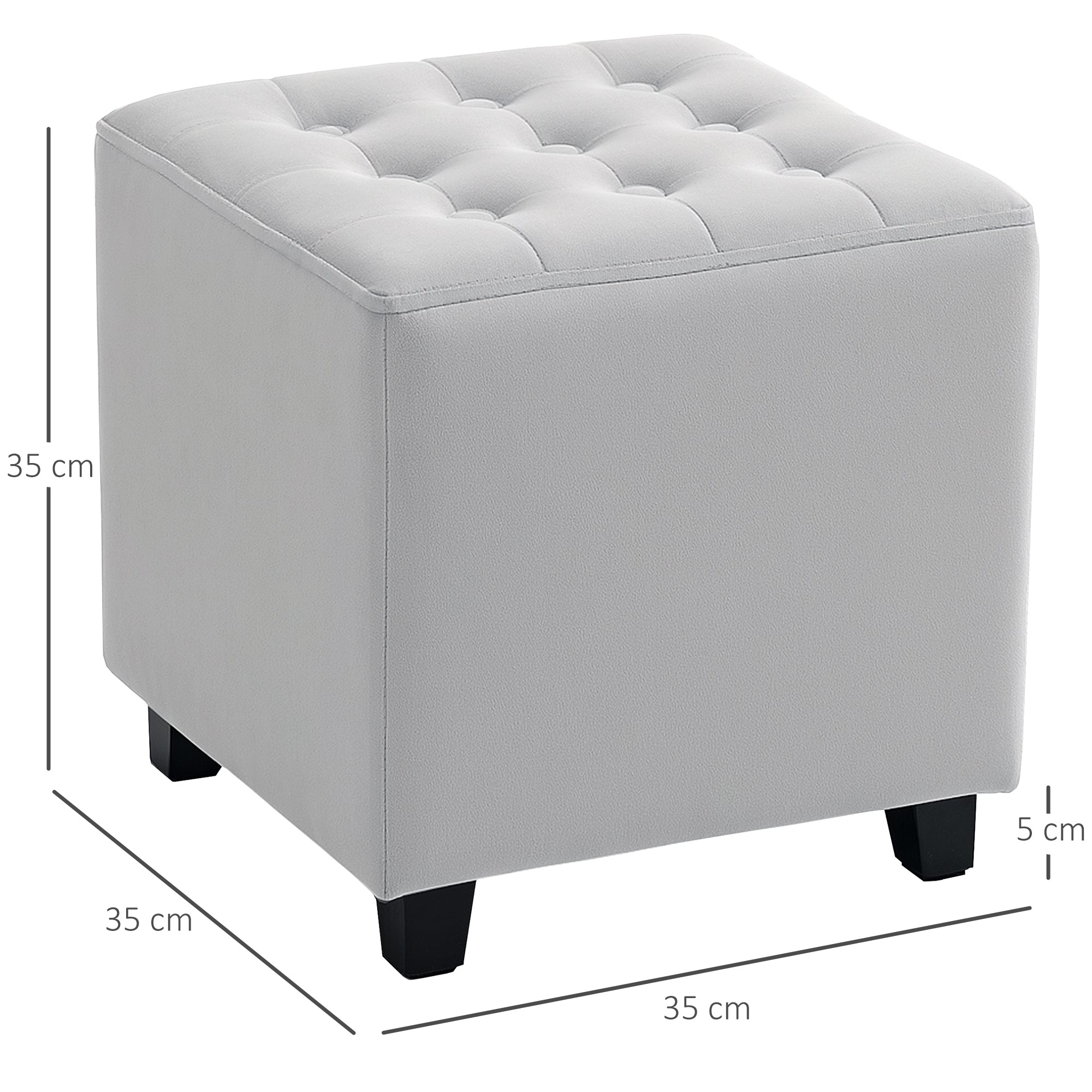 Velvet-Feel Square Ottoman - Light Grey
