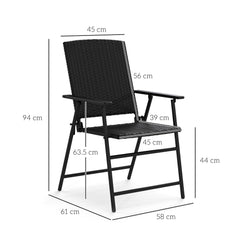 Set of Four Folding Rattan Seat Chairs - Black