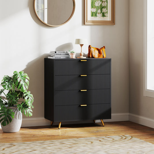 Elegant Four-Drawer Bedside Table - Black