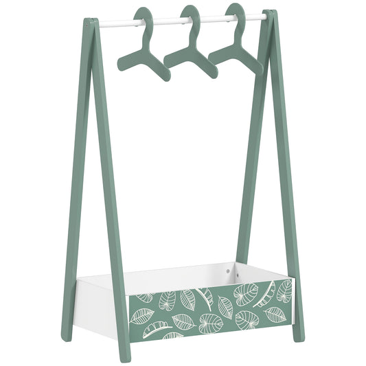 AIYAPLAY Baby Clothing Rack with Hangers, Storage Shelf for Bedroom, Leaf Theme, for Ages 3-6, Green