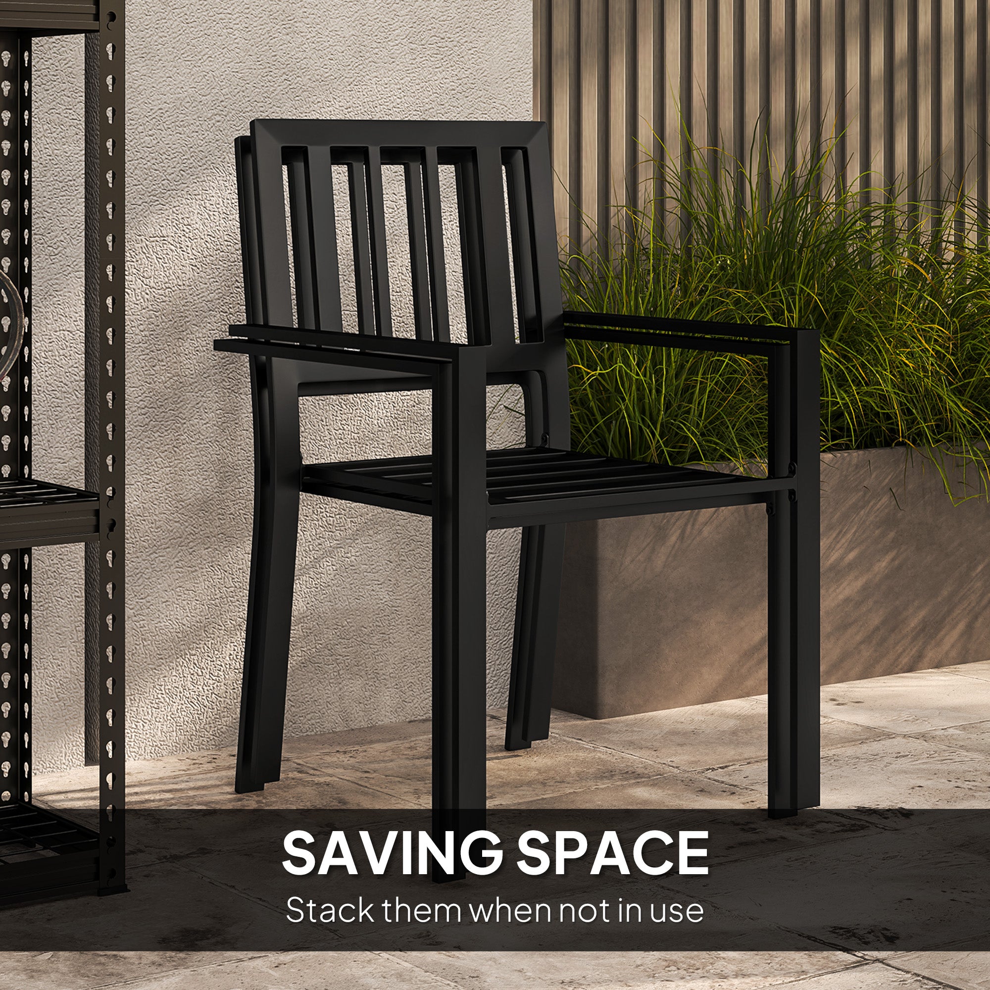 3 Piece Patio Bistro Set with Plastic Top, 2 Stackable Chairs, Galvanised Steel Frame, Grey