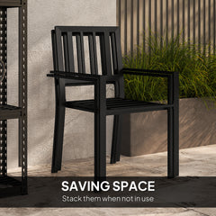 3 Piece Patio Bistro Set with Plastic Top, 2 Stackable Chairs, Galvanised Steel Frame, Grey