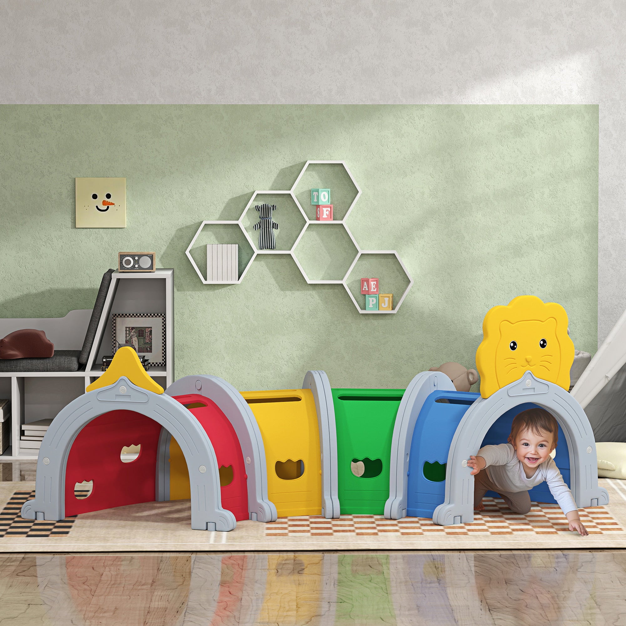 AIYAPLAY Kids Play Tunnel with Lion Design for 3-6 Years, Crawling, Climbing, Indoors & Outdoors