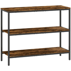 3-Tier Console Table with Storage Shelves - Rustic Brown