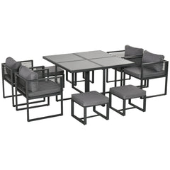 Nine-Piece Aluminium Garden Set, with Glass-Top Table - Grey