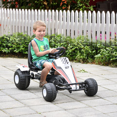 Kids Children Pedal Go Kart Manual Ride On Car w/ Brake Gears Steering Wheel Adjustable Seat 4 Smooth Wheels Racing-Style White 104 x 66 x 57 cm