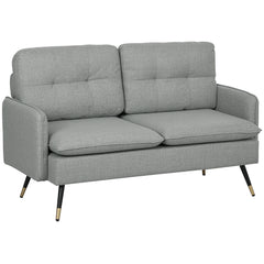 Modern Two Seater Sofa, Button Tufted Loveseat with Cushions and Steel Legs for Living Room, Guest Room, Grey