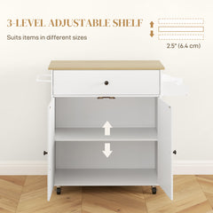 Fynco - Rolling Kitchen Island with Drop Leaf, Kitchen Storage Cart with Drawer, Spice Rack and Towel Rack, White