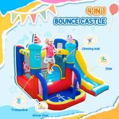 Fynco - 4 in 1 Kids Bouncy Castle Large Sailboat Style Inflatable House Slide Trampoline Water Pool Climbing Wall with Blower Carrybag for Kids Age 3-8, 2.65 x 2.6 x 2m